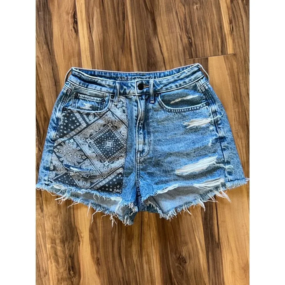 American Eagle Highest Rise 90s Boyfriend Shorts with Bandana Patch